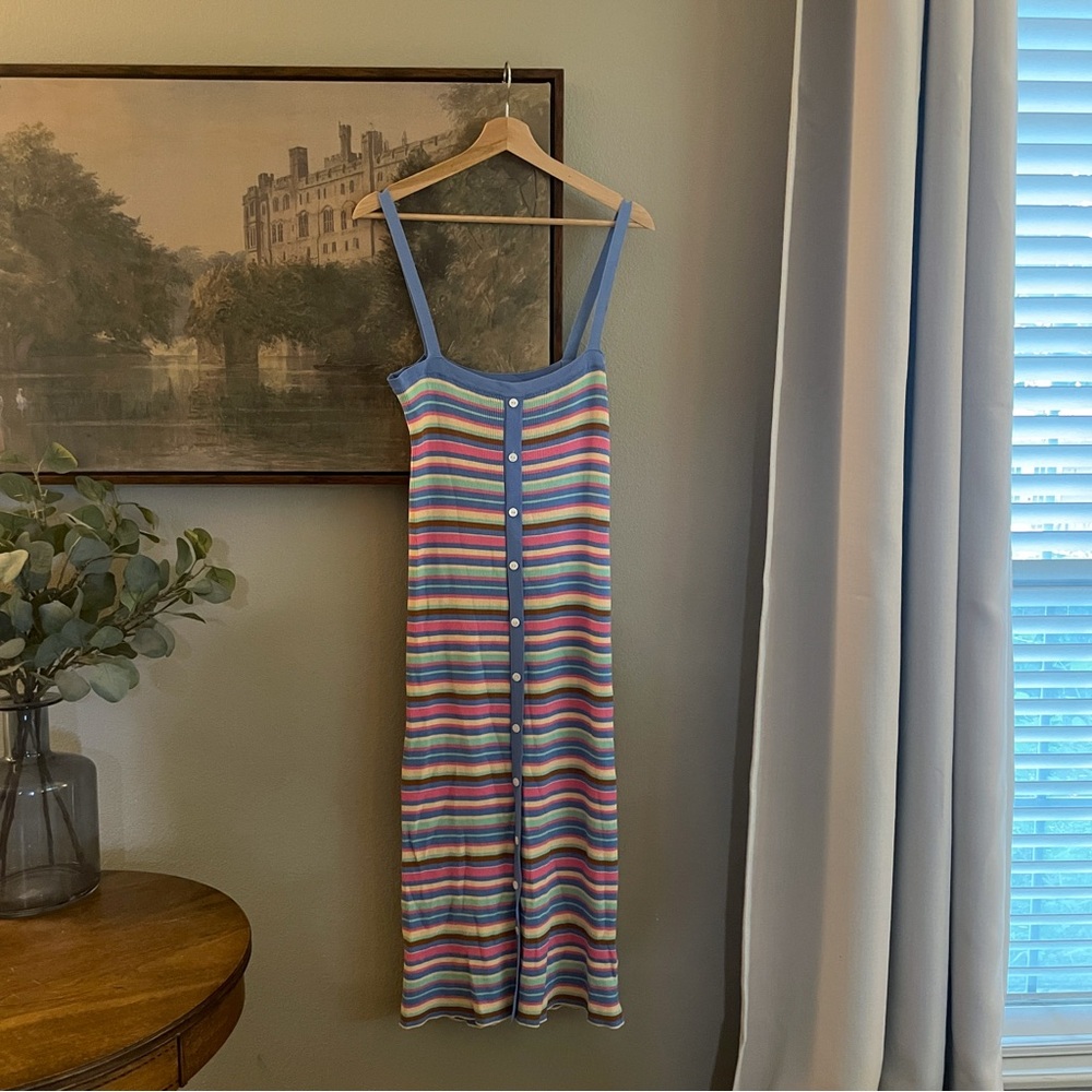 FRNCH Tania Stripe Ribbed Midi Dress in Multicolor